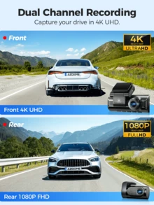 AZDOME M550 Pro 4K Dash Cam With Built-In GPS & WiFi | 3.19" Screen, Night Vision, Parking Mode, Includes 64GB Card - 黑色 - 查看 7