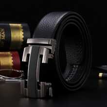 1pc Men Belt Fashionable All-Match Black Belt Leisure Business Automatic Buckle Golden Belt Gift For Boyfriend/Elders/Daily Life Summer, School