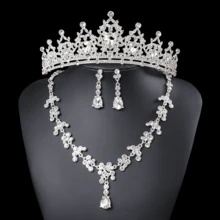 4 件巴洛克水晶皇冠项链耳环套装公主派对王冠新娘婚礼派对发饰珠宝皇冠套装