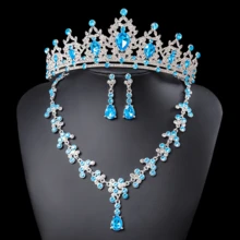 4 件巴洛克水晶皇冠项链耳环套装公主派对王冠新娘婚礼派对发饰珠宝皇冠套装