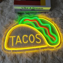 1 Pc 14.96x 9.84in Neon Light Taco Text And Pattern Multicolor Wall Sign Decoration For Restaurant Bar Party Home Festival Atmosphere LED Night Light Hanging Decor For Kitchen Cafe Shop Event Celebration - Multicolor 2 - View 8