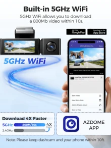 AZDOME M550 Pro 4K Dash Cam With Built-In GPS & WiFi | 3.19" Screen, Night Vision, Parking Mode, Includes 64GB Card - 黑色 - 查看 5