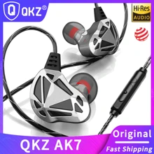 QKZ QKZ AK7 3.5mm Wired Headphones Musician HiFi Earphone Dual Drive Bass Stereo Headset Games Sports Earphones With Microphone