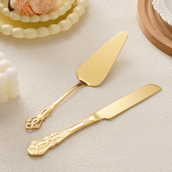 2 件套复古皇家蛋糕服务器套装，精致不锈钢蛋糕刀蛋糕服务器馅饼服务器，优雅的派对配件，母亲节/婚礼/新娘送礼会/乔迁/生日的理想礼物，镜面抛光，可用洗碗机清洗