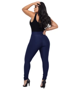 Women's Leggings With Pocket High Waist Riding Stitch Roma Skinny - Navy Blue - View 5