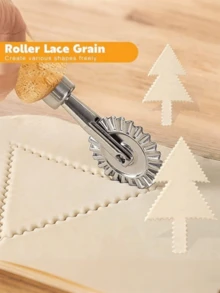 1pc Pastry Cutter (Wooden Handle), Italian Pasta Maker Roller, Pizza Cutter Wheel, Pie Crust Trimmer With Dumpling Crimper Wheel, Used For Baking, Crushing Dough, Pastry Roller, Suitable For Home And Kitchen, Kitchen Gadget