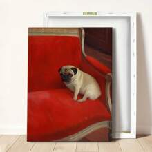 1pc Funny Bathroom Wall Art Framed Wall Art, Wrapped Canvas Poster Vintage Prints, A Pug Sitting On A Red Sofa, Birthday Party Decor, Decorative Wall Art For Living Room Bedroom Office, Hanging Hardware Included - Framed, Vertical - 裱框畫布 - 查看 9