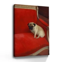1pc Funny Bathroom Wall Art Framed Wall Art, Wrapped Canvas Poster Vintage Prints, A Pug Sitting On A Red Sofa, Birthday Party Decor, Decorative Wall Art For Living Room Bedroom Office, Hanging Hardware Included - Framed, Vertical - 裱框畫布 - 查看 1
