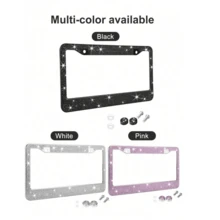 1pc/2pcs Rhinestone Bling Car License Plate Frame, Stainless Steel Handmade, With Shining Crystal Screw Caps & Installation Tools, Fit For US License Plate Size, Waterproof & Rustproof Auto Accessories - 2pcs - View 2