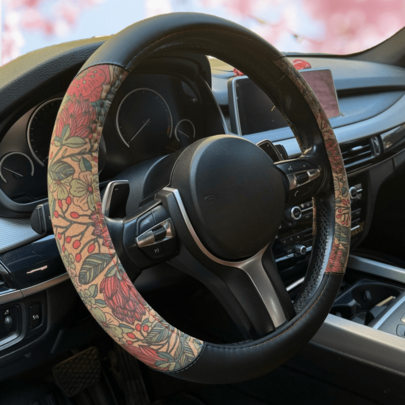 1pc Vintage Natural Soft Cork & Napa Leather Steering Wheel Cover, Fashion, Comfortable, Anti-Slip, Durable, Breathable, Suitable For All Seasons, Round Diameter 38cm/14.95inch, Unisex Car Interior Decor