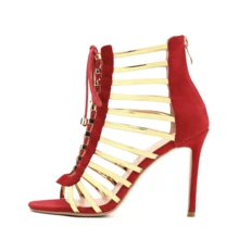 Women's Tassel Lace-Up Heeled Sandals Stylish High Heels In Red & Black - 紅色 - 查看 6