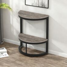 LITTLE TREE Semi-Circle 2-Tier End Table, Compact Half Round Side Table With Storage Shelf, Wood Accent Furniture For Sofa, Bedroom And Other Small Spaces, Rustic Grey - 灰色 - 查看 4