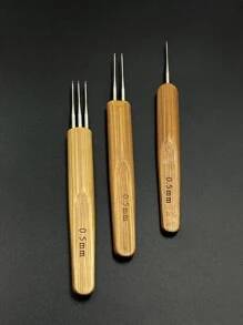 3pcs/Pack Bamboo Handle Carbonized Crochet Hooks Set, 0.5mm, 0.75mm, 1.0mm, 1.25mm, 1.5mm - Bamboo Braiding Crochet Hooks Suitable For Braiding, Dreadlocks, Beading - Brown - View 2