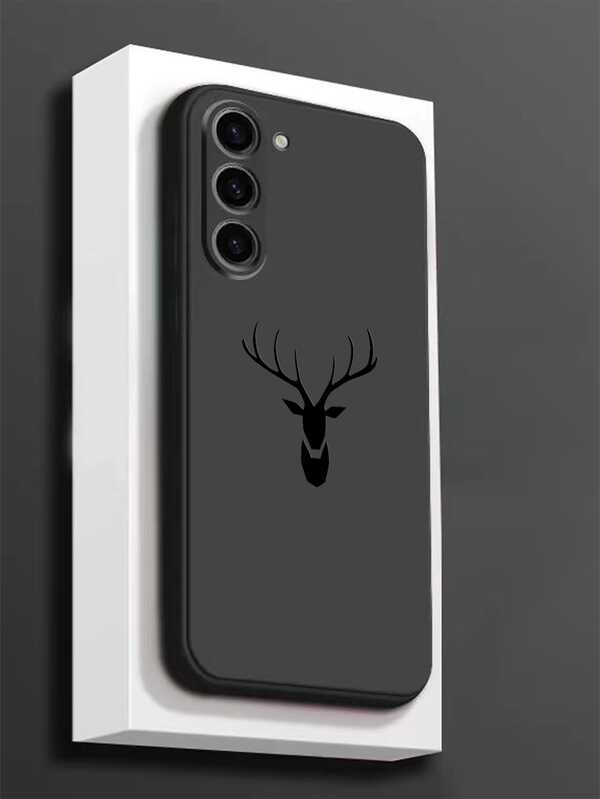 1pc Deer Pattern Shockproof Anti-Slip Black Phone Case Protective Cover Compatible With IPhone, Honor, Redmi, Galaxy A04e/A05s/A13/A14/A15/A34/A35/A50/A52/A53/A54/S21/S22/S23/S24/S25/S25Ultra, 6A/7A/8A, 12T/13T/14T Waterproof Anti-Fall Scratch Resistant