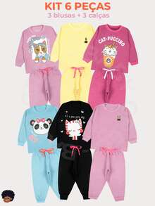 6 Piece Kit Children's Set Girl Winter Cold Sweatshirt 1 To 8 Assorted - 乾枯玫瑰色 - 查看 1