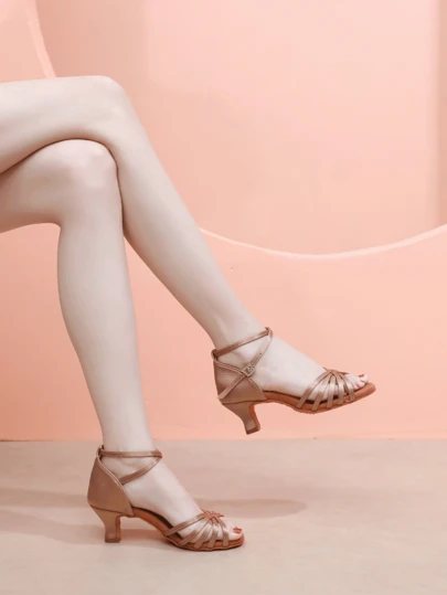 5cm Heel Women Brown Dance Shoes, Soft & Lightweight Comfortable, Heels Latin Dance Shoes, Satin Professional Ballroom Party Wedding Jazz Rumba Tango Salsa Practice Performance Dance Shoes Indoor Sandals