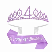 2件套生日绶带、生日皇冠、公主数字皇冠、女王头饰、水钻生日发箍、胸针生日绶带、生日快乐皇冠和丝带绶带，适合生日派对舞会装饰、圣诞节 - 淡紫色 - 查看 9