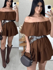 Women's Jumpsuit Dress, Off The Shoulder, Loose  Style, Dune Fabric, Summer Fashion. - Rỉ Nâu - Xem 2