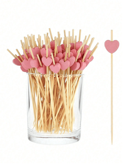 200pcs/100pcs/50pcs/20pcs/10pcs Bamboo Heart Shaped Fruit Skewers, Suitable For Weddings, Buffets, Desserts, Valentine's Day Parties, Events, Restaurants, Birthday Celebrations