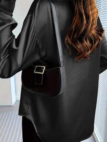 女士优雅飘逸复古衬衫，长袖缎面衬衫，适合春夏穿着，黑色 - 黑色 - 查看 6