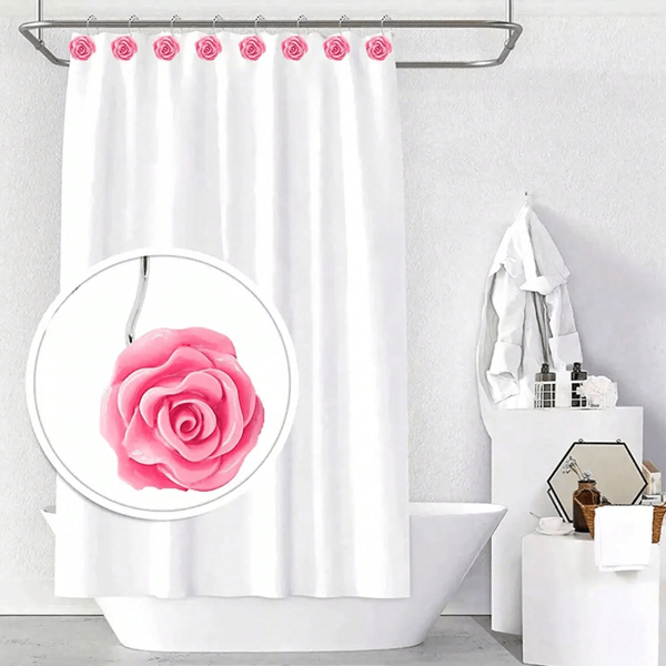 1pc/12pcs/24pcs Rose Shaped Bathroom Shower Curtain Hooks, Convenient For Bathroom, Kitchen, Bathtub Curtain, Exquisite Craftsmanship, Suitable For Various Home Decoration Styles, Minimalist And Fashionable, Essential Home Accessory