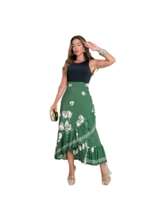 Saia Feminina Envelope Estampada - Verde - Visão 3