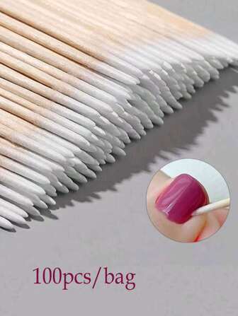 200支/100支指甲木签清洁棒美甲矫正器指甲油工具超小双头木签100支不起毛微型刷睫毛延长胶去除工具
