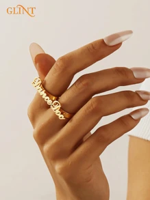 Bague double personnalisée, bague double en acier inoxydable doré personnalisée, bijoux uniques pour femmes, bague de couple personnalisée. Cadeau de Noël, d'anniversaire, fête des mères, Saint-Valentin, fête des pères, Pâques pour elle