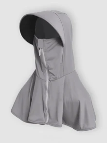 1pc Women's Casual Solid Color Khaki/Black/Gray Lightweight Zipper Sun Protection Face Mask Hat, Suitable For Sports, Cycling, Outdoor Travel And Vacation Cat Ski Mask