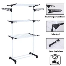 3-Tier Floor Clothesline Foldable Vertical Retractable Steel 4 Wheels Black - 黑色 - 查看 2