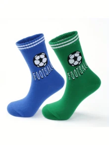 8 双/套随机颜色儿童袜子，带有足球和字母印花、条纹和黑白多种图案，适合日常穿着，男女通用 - 彩色 - 查看 5