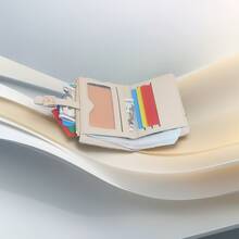 Fashionable Textured Striped Bifold Multi-Card Slots Zipper Side Compartment Multifunctional Compact Women Wallet For Women Wallet Mini Wallet Purse Wallet Small Wallet - Beige - View 6