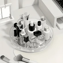 1pc 360° Rotating Clear Plastic Tray, Suitable For Makeup, Bathroom & Kitchen Organization