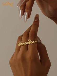 Bague double personnalisée, bague double en acier inoxydable doré personnalisée, bijoux uniques pour femmes, bague de couple personnalisée. Cadeau de Noël, d'anniversaire, fête des mères, Saint-Valentin, fête des pères, Pâques pour elle