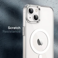 Coque magnétique pour iPhone 16/15/14/13/12, iPhone 11, Samsung Galaxy S24/S24Plus/S24ULTRA, compatible avec la charge sans fil MagSafe, coque antichoc et dos transparent anti-rayures (transparent)