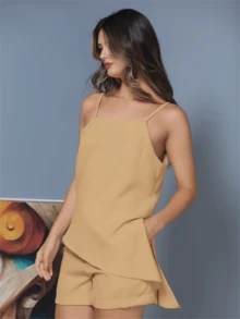 LXC Unique Style Women's Set, Elegant Women's Blouse Top With Shorts, New Women's Summer Suit - 杏色 - 查看 3
