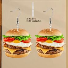 1 Pair 2D Flat Fashionable Acrylic Hamburger Earrings, Unique Personalized Charm, Daily Wear & Party, There May Be Color Differences Due To Lighting During Photography.