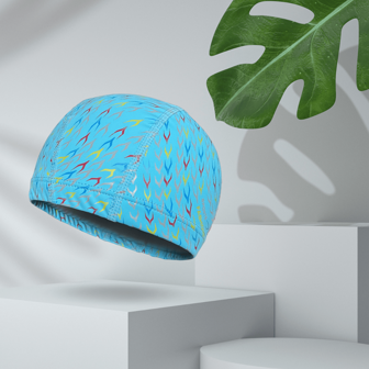 1pc Light Blue Sports-Style PU Swimming Cap, Print, Soft & Comfortable, Unisex, Sports Equipment, Beach Essentials, Beach Accessories, Pool Float