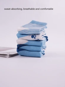 5Pairs /10 Pairs Of Girls' Blue, Adorable, Daily And Casual Short Stretch Mid-Calf Socks - Multicolor - View 3