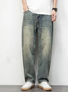 Jeans effet vintage lavé pour garçons adolescents, pantalons longs décontractés en multi-artisanat pour garçons, pantalons droits à la mode pour adolescents garçons au printemps et en automne