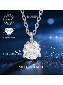 2025 Nowy 925 Srebrny Naszyjnik z Moissanite 0,5CT, Minimalistyczny Delikatny Naszyjnik z Czterema Pazurami, Uniwersalny i Układalny Design