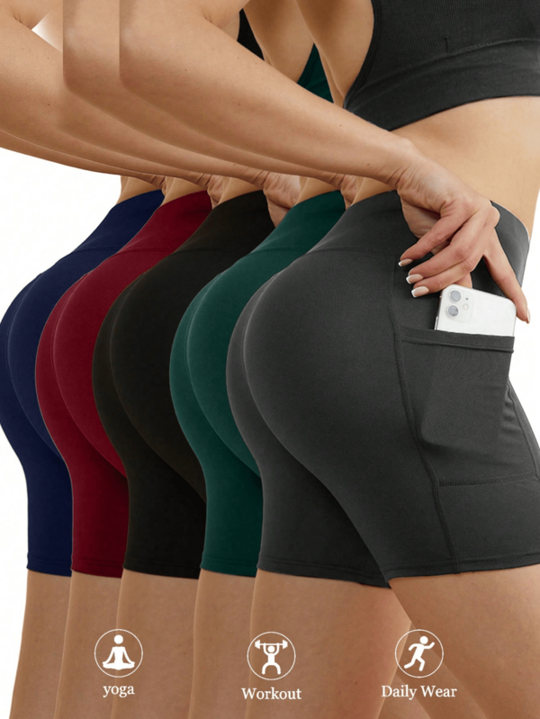 5pcs Women's High Waist Cycling Shorts, Ultra Soft Non-See-Through Fitness Yoga Running Outdoor Sports Shorts