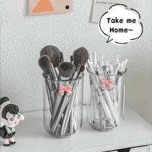 1个蝴蝶结装饰化妆品收纳盒，大容量整理盒，可收纳化妆刷、桌面物品、浴室用品和卧室配件，适合度假、海滩、浴室、卧室等场合。 - 彩色 - 查看 7