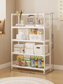 1pc 3-7 Tier Shelf, Home Standing Bookshelf, Multi-Function Iron Rack, Kids Bookcase, Living Room Storage