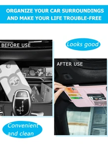 1pc Car Sun Visor Storage Bag, Leather Zippered Organizer Pouch, Multi-Function Card Holder, Suitable For Men And Women