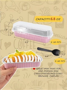 50pcs Mini Loaf Pans With Lids And Fork Spoons Rectangle Individual Cake Pans Aluminum Foil Pans For Large Gatherings Picnics Vacations Parties