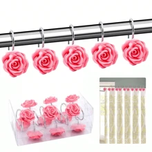 1pc/12pcs/24pcs Rose Shaped Bathroom Shower Curtain Hooks, Convenient For Bathroom, Kitchen, Bathtub Curtain, Exquisite Craftsmanship, Suitable For Various Home Decoration Styles, Minimalist And Fashionable, Essential Home Accessory