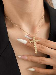 1Pc Elegant Luxe Cross Charms Heart Zirconia Necklace For Women Men Couples, Halloween Christmas Mom Gift Thanksgiving Wedding Jewelry Gift For Anniversary Valentine's Day Boho Jewelry Daily Party