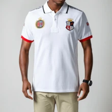 New Men's Polo Shirt, Short Sleeve, Football Embroidery, White Color, British Style, Sports/Casual, Color Blocking, High-Quality Loose Fit, Breathable, Comfortable, Side Slit, Luxury High-End Imported, 3D Embroidery, Exquisite Emblem, Original Design, - White - View 2