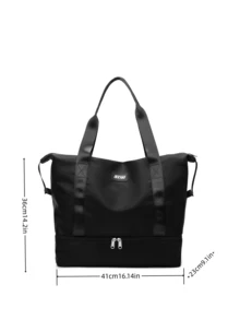 Fashionable Weekend Travel Duffel Bag, Sports Gym Fitness Bag With Wet & Dry Compartments, Shoe Compartment, Lightweight Foldable Waterproof Weekender Bag, Suit For Camping, Swimming, Beach, Dance, Yoga Graduation - Black - View 9